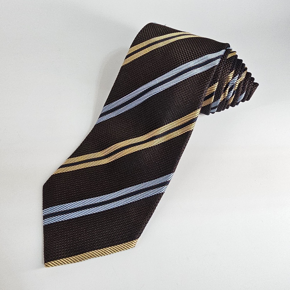 Nicky Milano Tie Woven Brown Blue 100% Silk Made In Italy Textured Hand Made